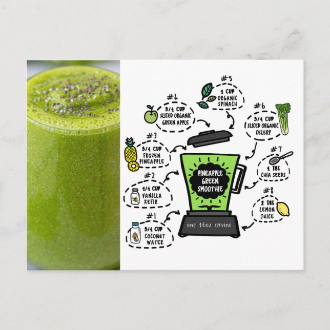 Carte Postale Recette Smoothie verte ananas (Devant)