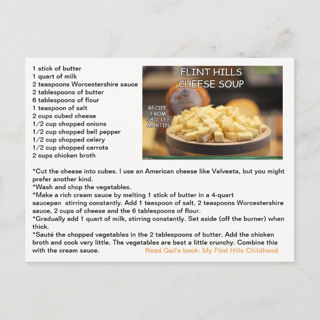 Carte postale Recette Soupe au fromage Flint Hills (Devant)