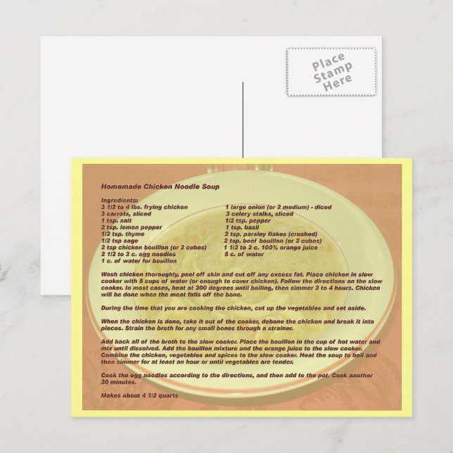 Carte postale Recette Soupe au poulet maison (Devant / Derrière)