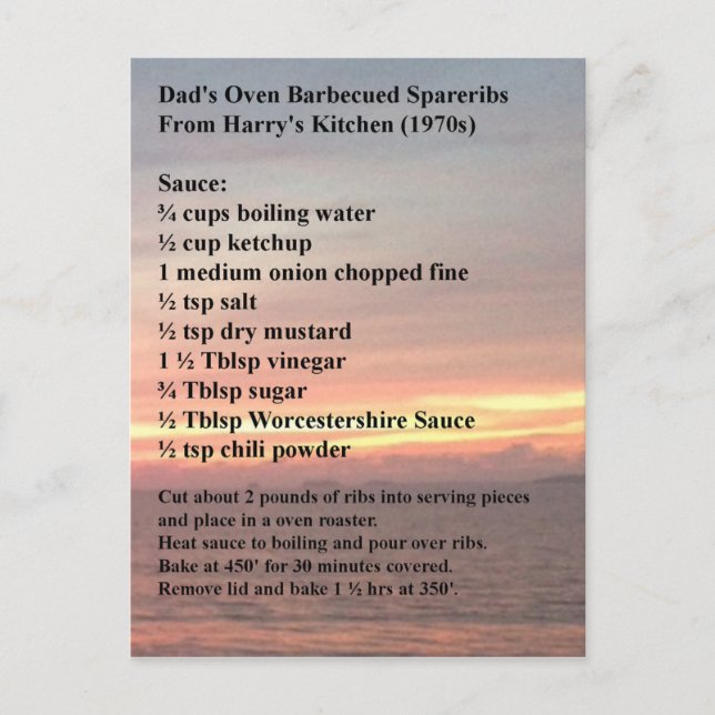 Carte postale Recette Spareribs Barbecue au four (Devant)