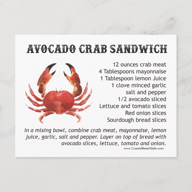 Carte Postale Recettes de Crabe (Devant)