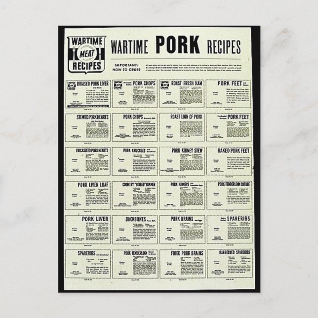 Carte Postale Recettes de porc en temps de guerre (Devant)