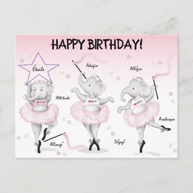 Carte Postale Récital de danse de ballerine éléphant (Devant)