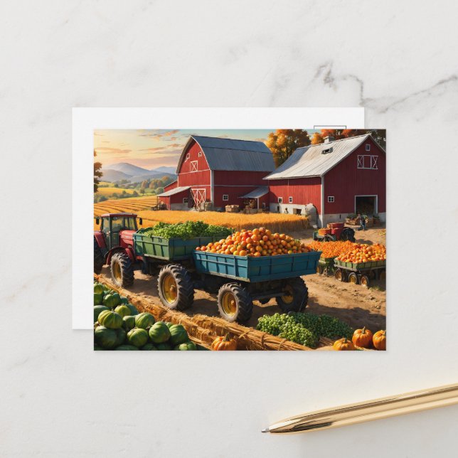 Carte Postale Récolte à la ferme (Devant/Arrière en situation)