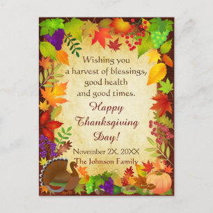 Carte Postale Récolte colorée de Thanksgiving