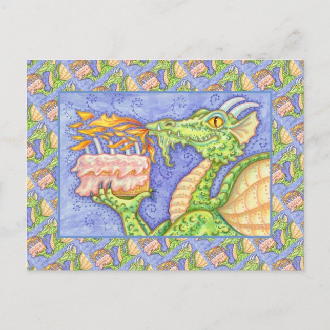 CARTE POSTALE RÉCOLTE D'INCENDIE DRAGON ÉCLAIRANT LES BOUGIES D' (Devant)