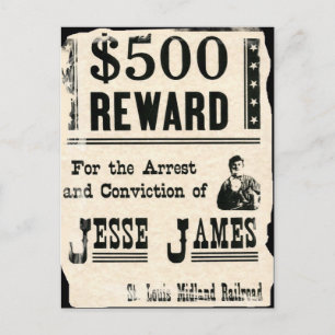 Carte Postale Récompense pour Jesse James