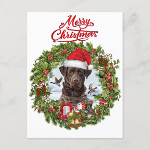 Carte Postale Récupérateur de chocolat Labrador, couronne de Noë