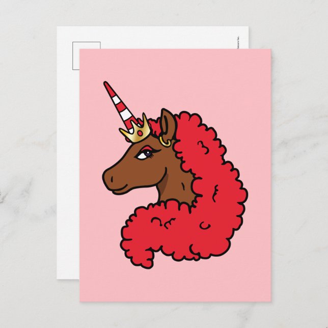 Carte Postale Red Afro Unicorn (Devant / Derrière)