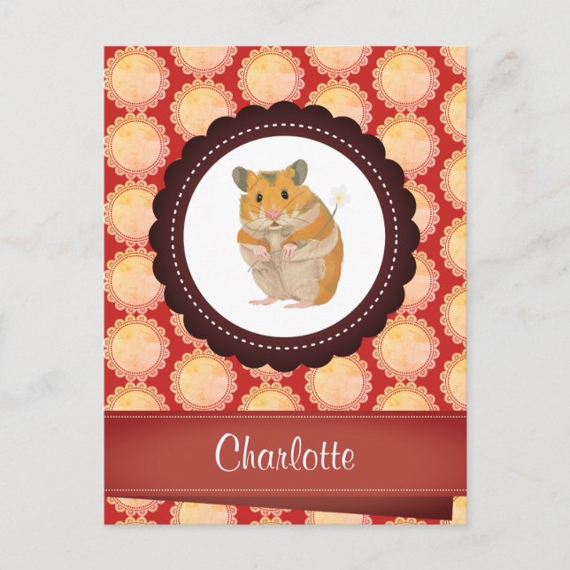 Carte Postale Red Ajouter Votre Nom Hamster (Devant)