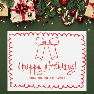 Carte Postale Red and White Minimalist Happy Holidays Bow
