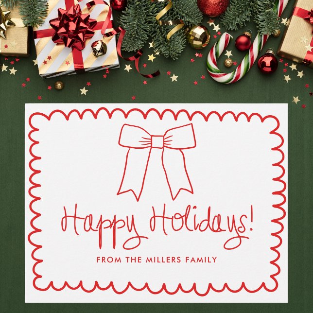 Carte Postale Red and White Minimalist Happy Holidays Bow (Créateur téléchargé)