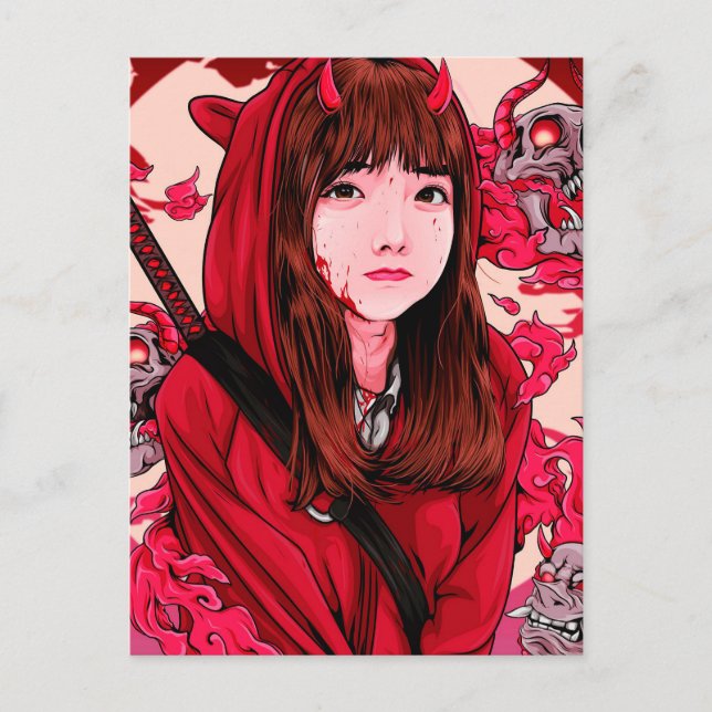 Carte Postale Red Anime Demon Slayer Girl (Devant)