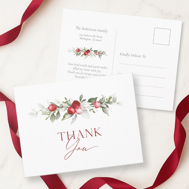 Carte Postale Red Berry Holiday Thank You Card (Créateur téléchargé)