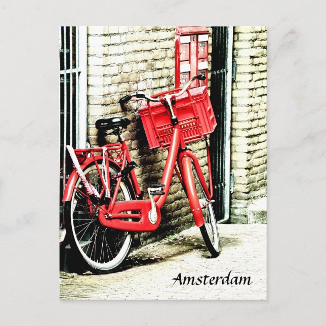 Carte Postale Red Bicycle & Amsterdam, vacances Pays-Bas (Devant)
