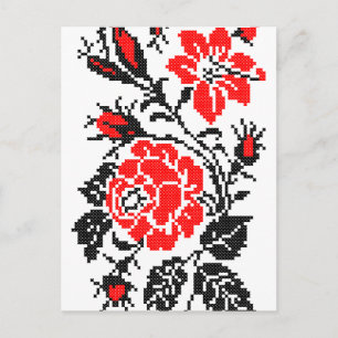 Carte Postale Red & Black Rose cross-stitch Russian Pattern