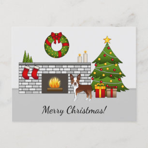 Carte Postale Red Boston Terrier Dans Une Salle De Noël Festive