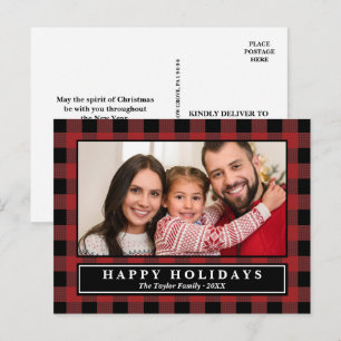 Carte Postale Red Buffalo Plaid Photo Holiday