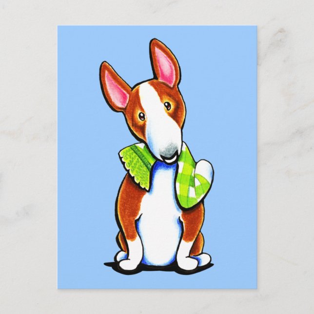 Carte Postale Red Bull Terrier Lit Jouer (Devant)