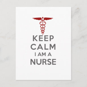 Carte Postale Red Caduceus Keep Calm Je suis une infirmière