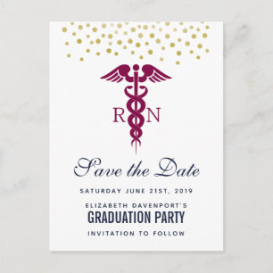 Carte Postale Red Caduceus Nurse Graduate Enregistrer la date