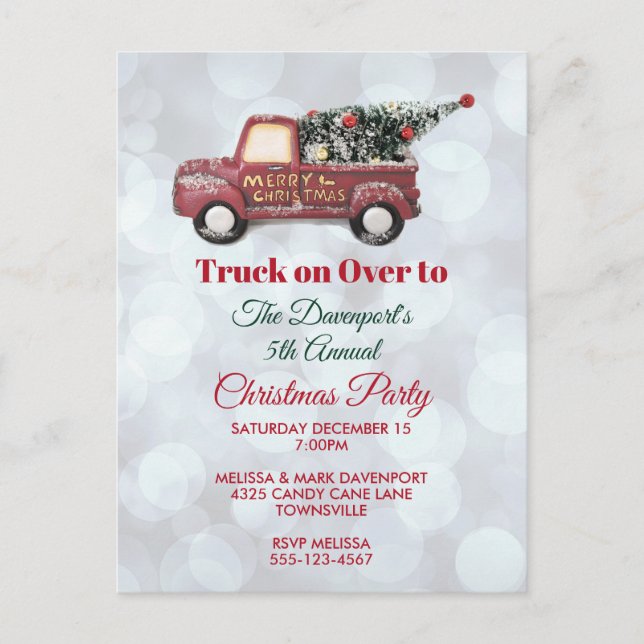 Carte Postale Red Christmas Delivery Truck with Xmas Tree Party (Devant)