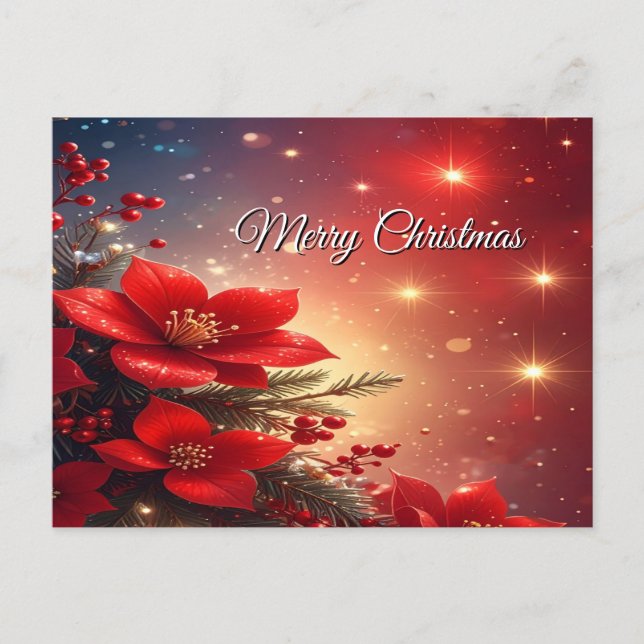 Carte Postale Red Christmas Floral Holiday Postcard (Devant)