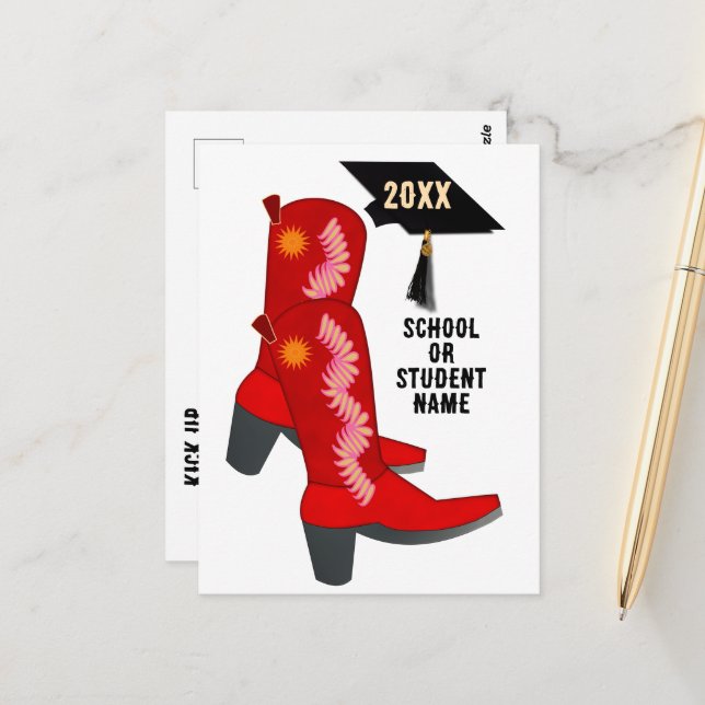 Carte Postale Red Cowboy Boots Graduation (Devant/Arrière en situation)