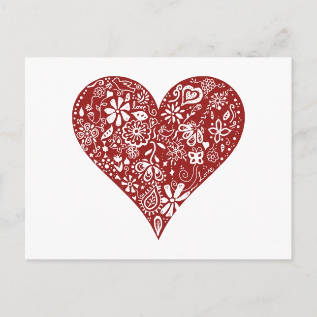 Carte Postale Red Doodle Heart (Devant)