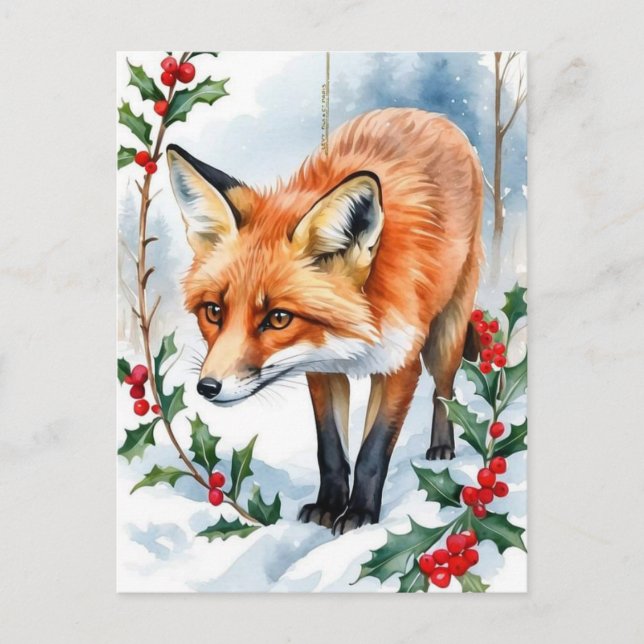 Carte Postale Red Fox Watercolor Noël (Devant)