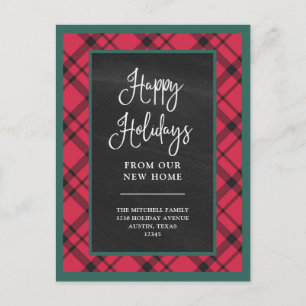 Carte Postale Red Holiday Plaid Nouveau Faire-part de déménage