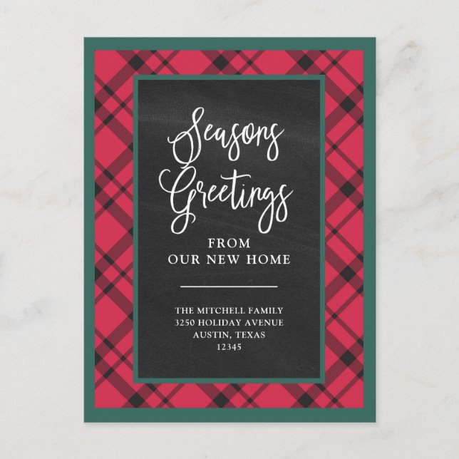 Carte Postale Red Holiday Plaid | Nouveau Faire-part de déménage (Devant)