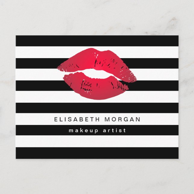 Carte Postale Red Lips Black White Stripes Artiste de maquillage (Devant)