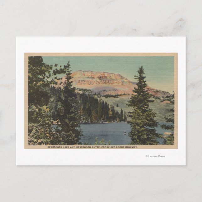Carte Postale Red Lodge, MT - Vue sur le lac Beartooth & Butte (Devant)