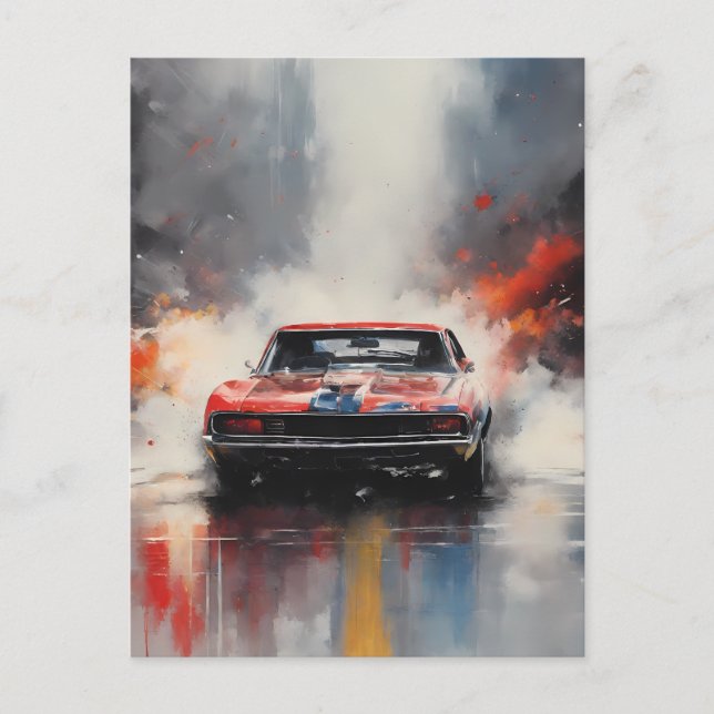 Carte Postale Red Muscle Car direction (Devant)