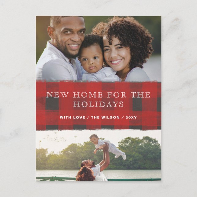 Carte Postale Red Plaid New Home for Holidays Photo Moving (Devant)