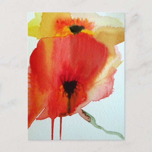 Carte Postale Red Poppies aquarelle art floral moderne (Devant)