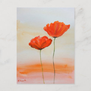 Carte Postale Red Poppies fleurs aquarelle rustique pavot