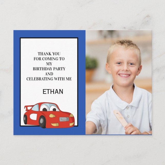 Carte Postale Red Race Car on Dark Blue Birthday Photo Merci (Devant)