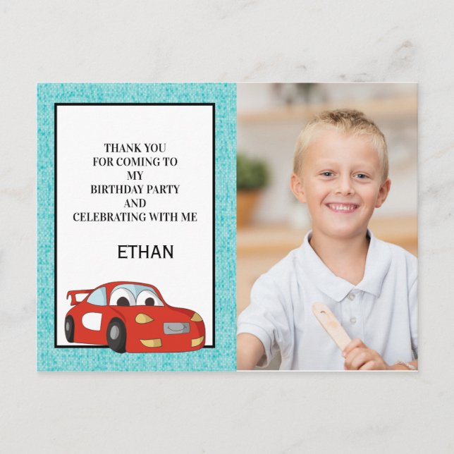 Carte Postale Red Race Car sur Blue Birthday Photo Merci (Devant)