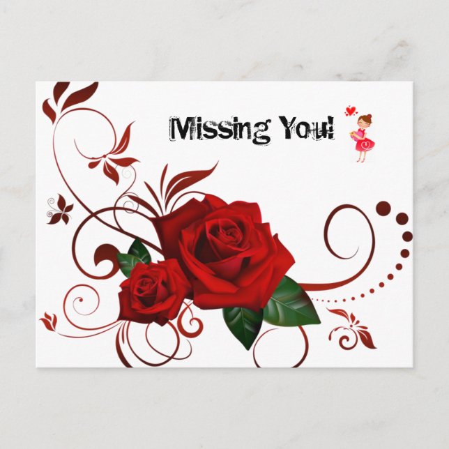 Carte postale Red Rose Red Hearts Missing youI (Devant)