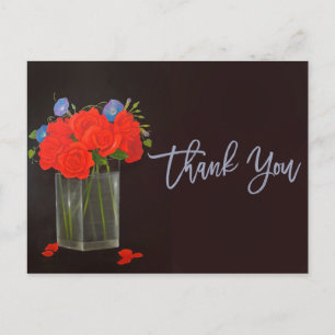 Carte Postale Red Roses et Morning Glory Merci ajouter la photo
