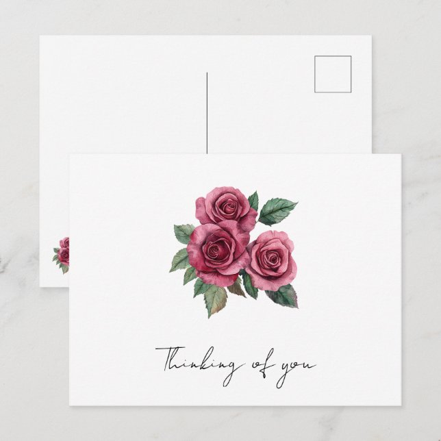Carte Postale Red Roses Floral Penser de vous (Devant / Derrière)
