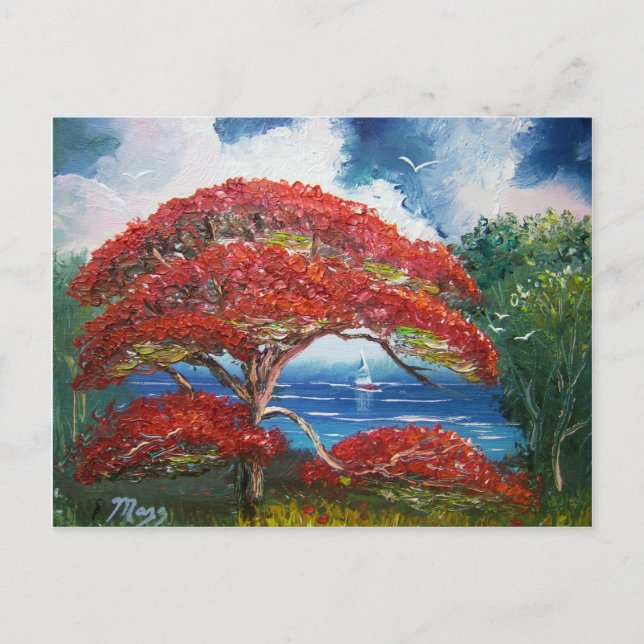 Carte Postale Red Royal Poinciana Tree and Sailboat (Devant)