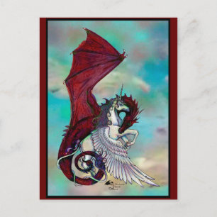 Carte Postale Red Unicorn Horse Pony Dragon Monster reptile