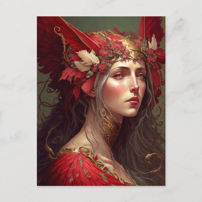 Carte Postale Red Valkyrie Femme Imaginaire Art (Devant)