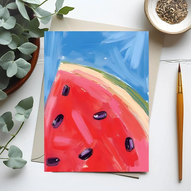 Carte Postale Red Watermelon | Watercolor Fruit Painting (Créateur téléchargé)