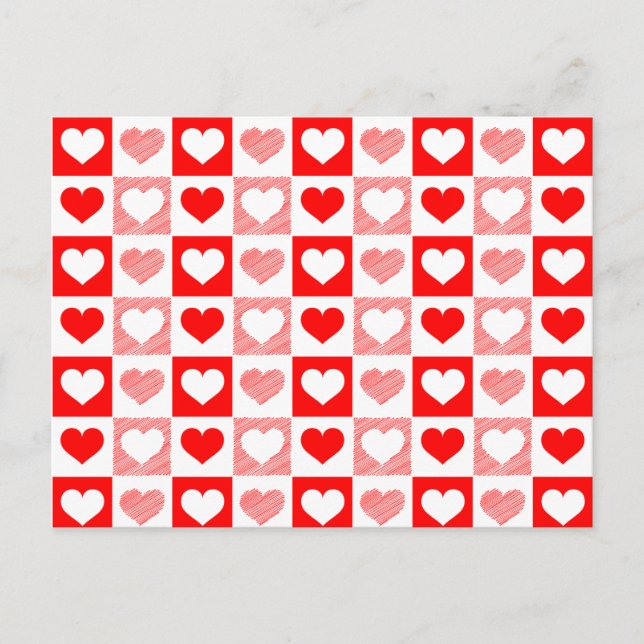 Carte Postale Red White Love hearts Valentine's Day  (Devant)