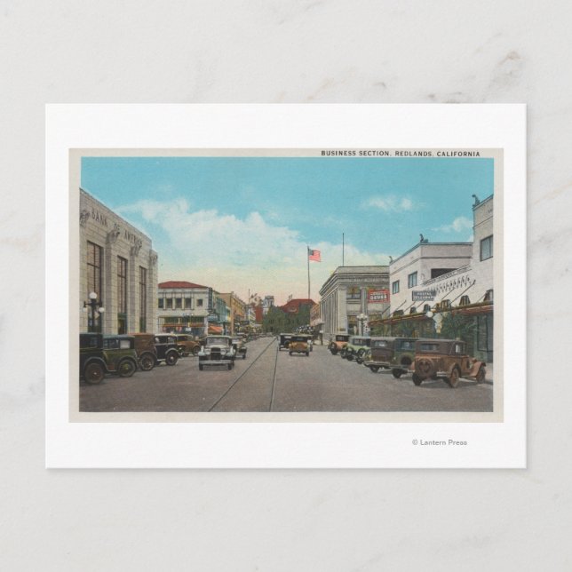 Carte Postale Redlands, CA - Business District Town Centre Vie (Devant)