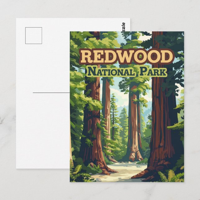 Carte Postale Redwood National Park California Tree Retro (Devant / Derrière)